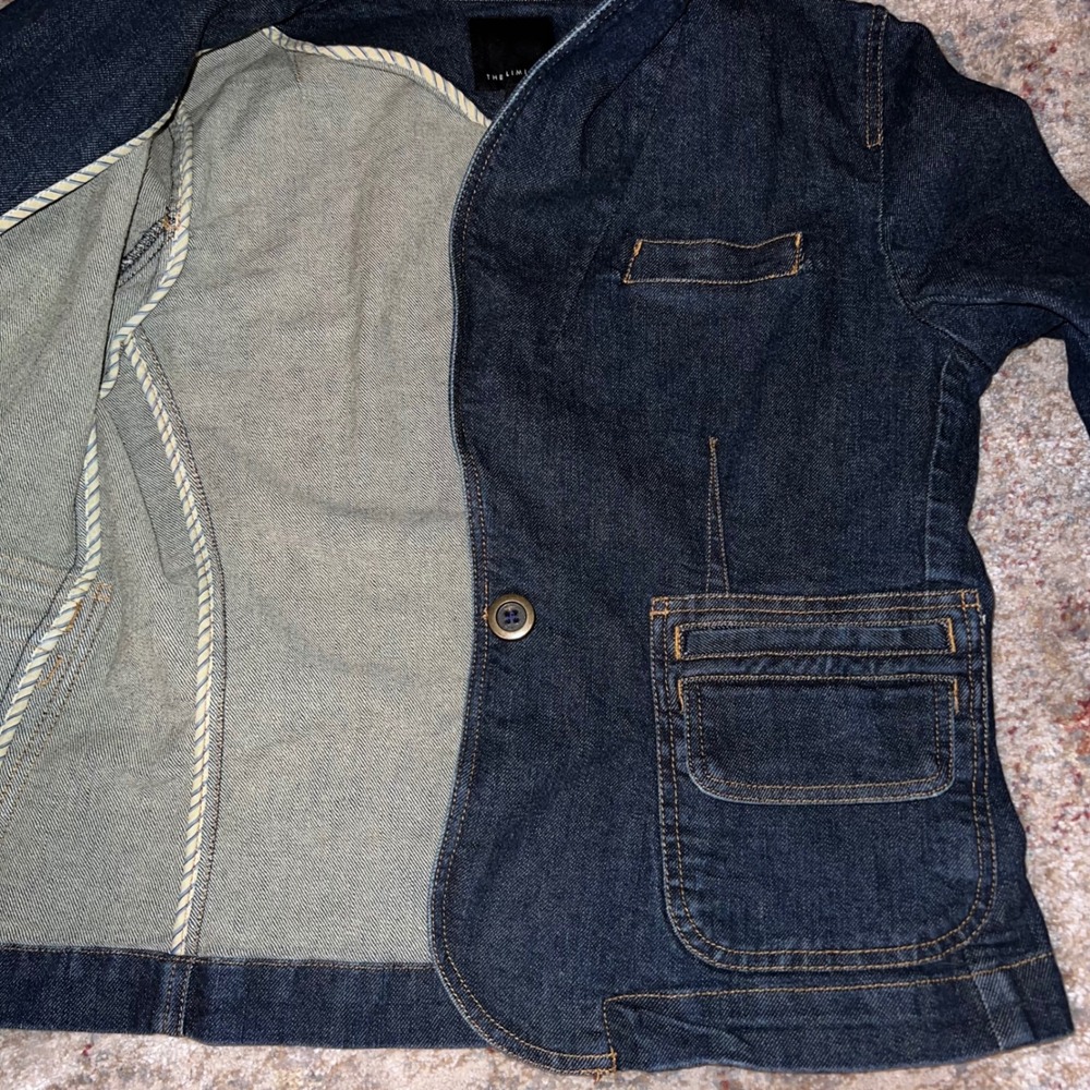 The Limited Womens Dark Wash Denim Blazer Single Button Jacket Blue EUC Classic - Picture 8 of 8